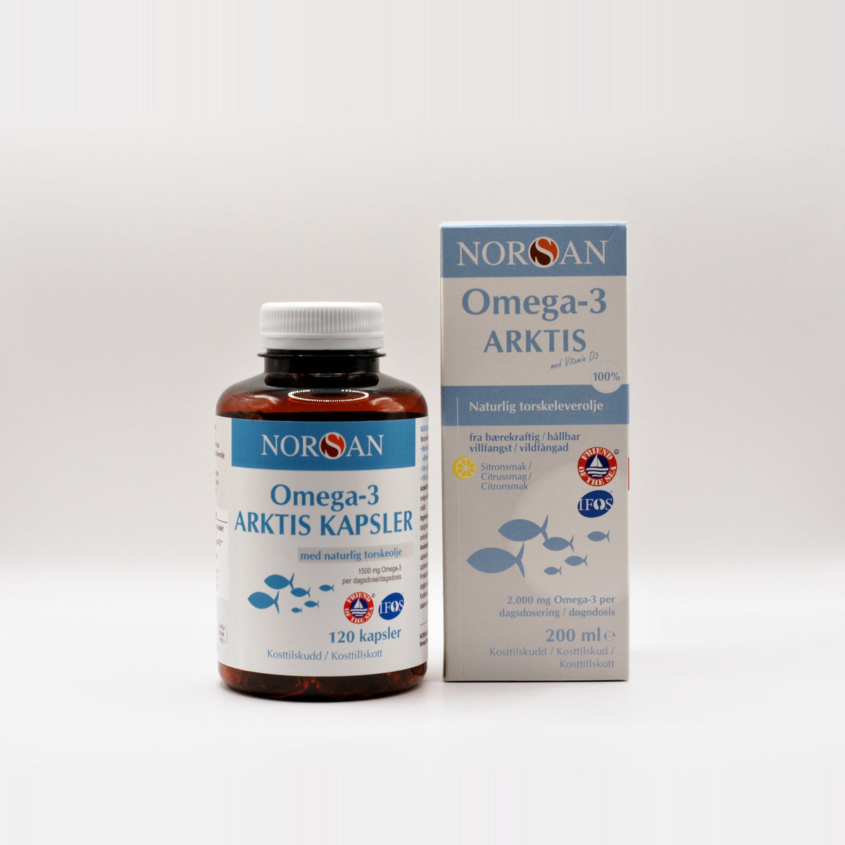 Sampak med NORSAN Omega-3 Arktis og Omega-3 Arktis Kapsler