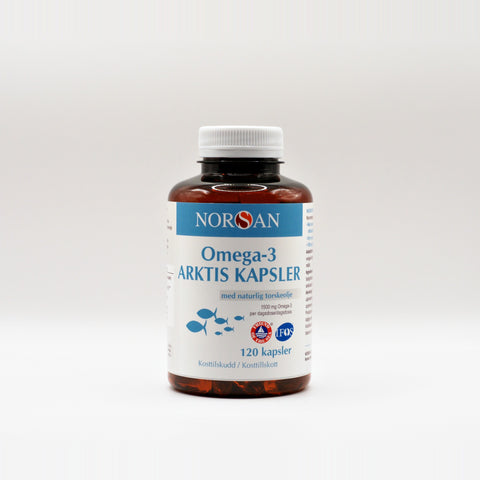 NORSAN Omega-3 Arktis Kapsler med torskeleverolie, bøtte med 120 kapsler