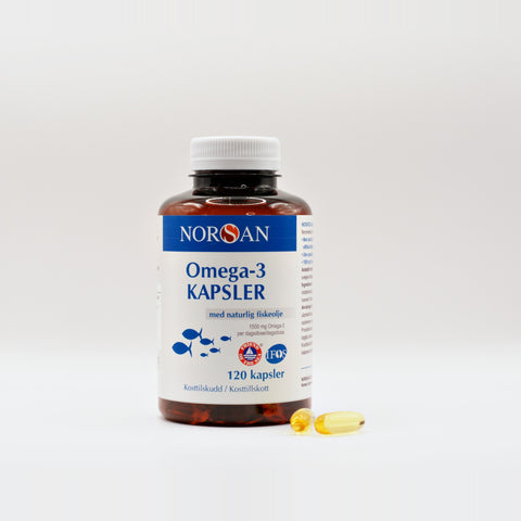 NORSAN Omega-3 Kapsler med naturlig fiskeolie, bøtte med 120 kapsler