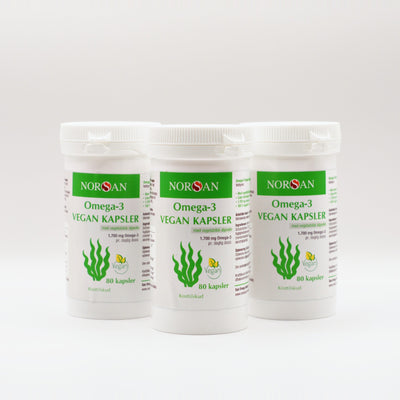 Tre bøtter NORSAN Omega-3 Vegan Kapsler